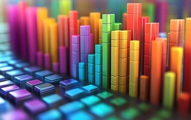 Poster - Stock market investment bar charts with many colors showing up and down trends, ideal for colorful financial data