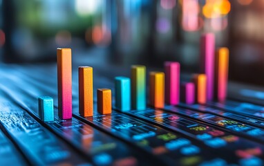 Poster - Bright and colorful bar charts with fluctuating values for stock market investment analysis or vibrant banking charts