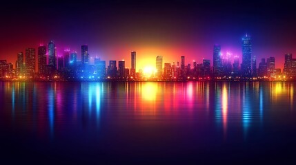 Poster - A vibrant, colorful city lights at night background with a clear area for text
