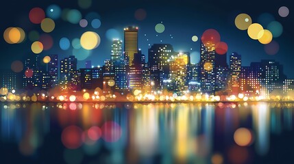 Poster - A vibrant, colorful city lights at night background with a clear area for text