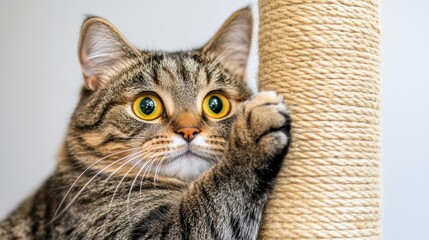 Poster - A cat playing with a scratching post on the wall, AI