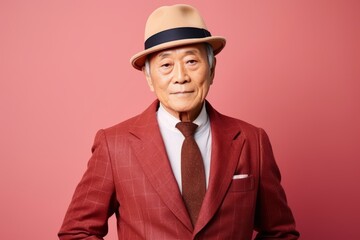 Wall Mural - Portrait of a senior asian man wearing a hat and suit