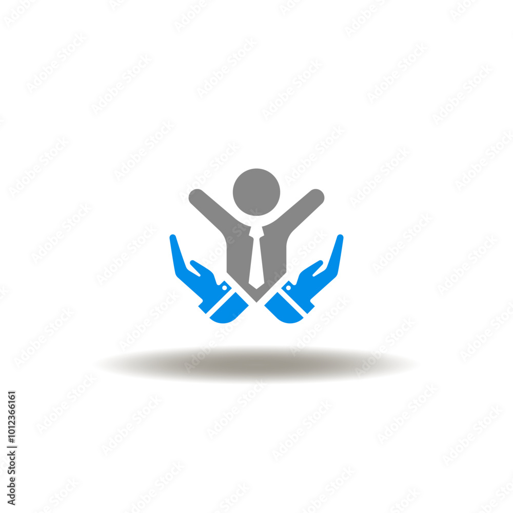 Vector illustration of hands care palm with business person. Symbol of ...