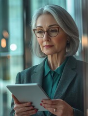 Poster - Senior Businesswoman Reading Tablet