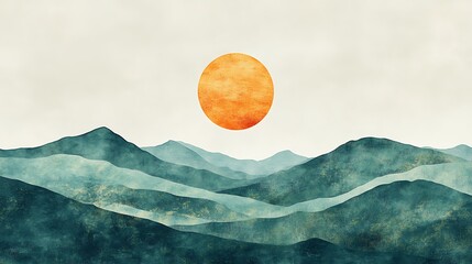 Poster - Abstract watercolor painting of a sun rising over mountains