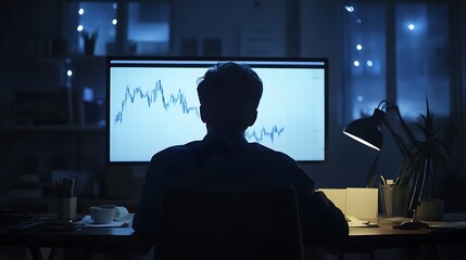 Poster - A financial analyst studying market data on multiple monitors in a modern office