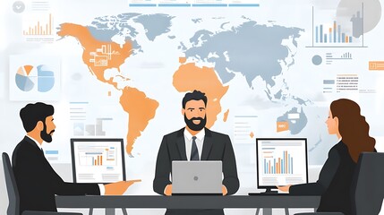Poster - A group of business professionals attending a virtual meeting with colleagues around the world