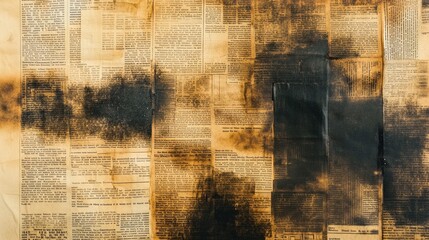 Aged and Burned Newspaper Pages with Black Patch