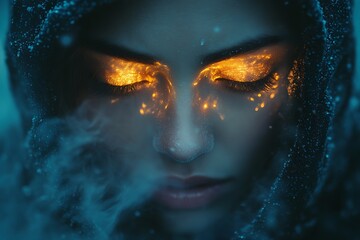 Canvas Print - Mystical woman with glowing eyes and ethereal smoke