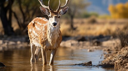 Canvas Print - A Fawn Standing in a Stream