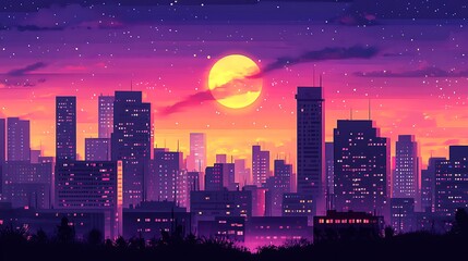 Poster - A vibrant, dynamic cityscape at night with a clear area for text