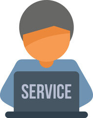 Poster - customer service agent is providing online support using his laptop