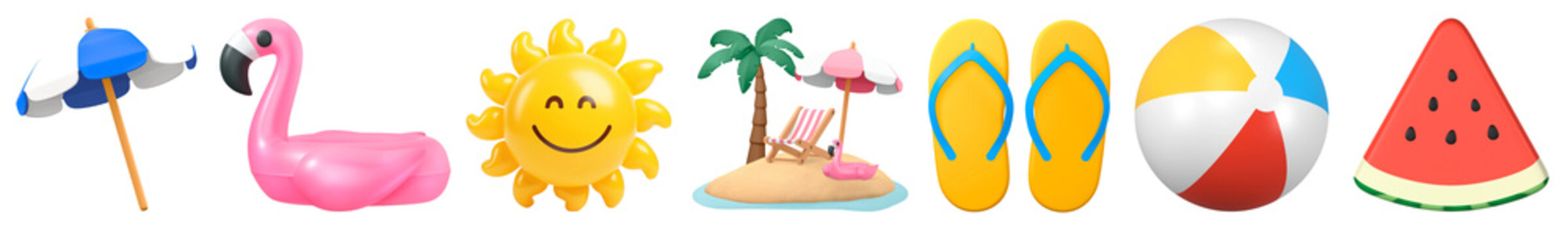 3D summer png cut out element set