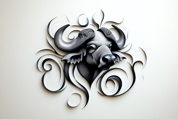 Poster - Abstract minimalist design of a Cape buffalo head, with strong lines and bold shapes symbolizing the power and resilience of this Big Five species