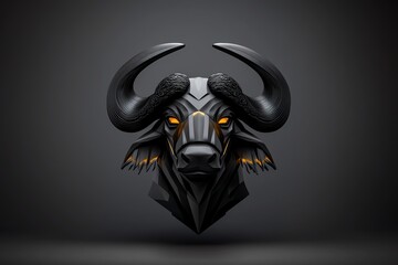 Poster - Abstract minimalist design of a Cape buffalo head, with strong lines and bold shapes symbolizing the power and resilience of this Big Five species