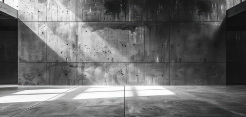 Aufkleber - Minimalist concrete wall with natural light casting shadows, creating an elegant and modern atmosphere in black and white.