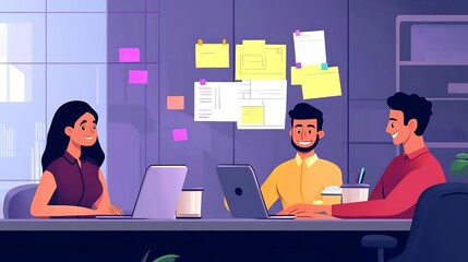 Poster - A startup team working late into the night, surrounded by notes and coffee cups