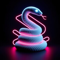 Wall Mural - snake on a black background. 3D rendering. Neon lights