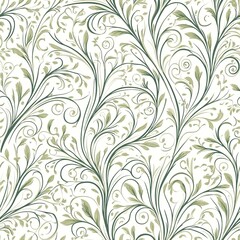 Vintage floral seamless pattern with ornate swirl leaf ornament for retro wallpaper design. 