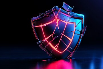 Poster - Geometric design of a broken shield, with abstract lines representing the consequences of data theft