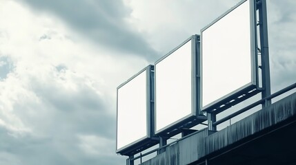 Poster - Two large blank billboards on a modern building exterior, concept of urban advertising space. 