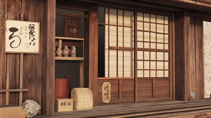 Poster - Traditional Japanese wooden storefront with shoji screens  