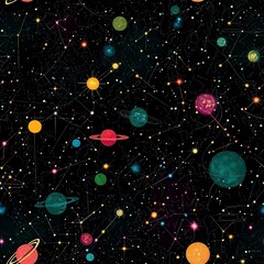 Wall Mural - seamless pattern with outer space with stars, universes and galaxies on dark multicolored background