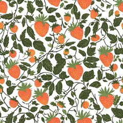 Poster - seamless pattern with cute Strawberry and flower illustrations a simple design for baby room decor and nursery decoration. Strawberry illustrations for nursery decor.  