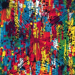 Poster - punk pop rock style starburst elements with color splash abstract background, seamless pattern. 