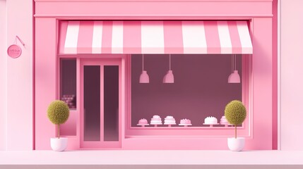 Canvas Print - Pink and inviting storefront of a dessert shop 