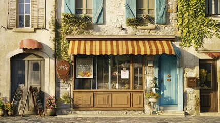 Sticker - old typical french village facade , charming boutique storefront 