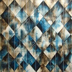 Poster - Natural organic tile design with a diamond-shaped geometric pattern drawn by hand in watercolor. 