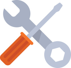 Poster - minimalist flat lay style illustration featuring a screwdriver crossing over a wrench, isolated on w