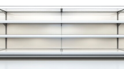 Poster - front facing, photorealistic style image of a empty supermarket shelf facing the viewer, grocery emp