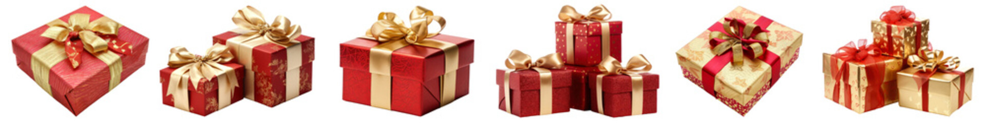 Red gold gift box png cut out element set