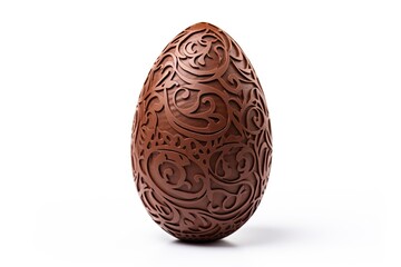 A solitary chocolate egg on a white background