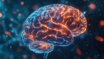 Poster - Abstract Illustration of a Human Brain with Glowing Neural Pathways