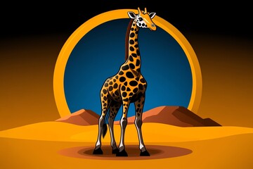 Poster - Minimalist icon of a giraffe standing in the Great Rift Valley, with clean lines and subtle colors representing the vast savanna and wildlife