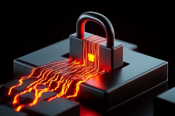 Aufkleber - Minimalist icon of a lock with a data stream flowing through it, symbolizing the breach of digital security