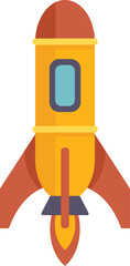 Poster - cartoon rocket ship launching upward, propelled by flames shooting from its base