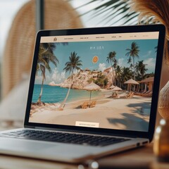 Tropical Beach Resort Website on Laptop Computer Screen