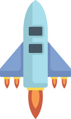 Poster - cartoon spaceship is launching into space with flames shooting from its base