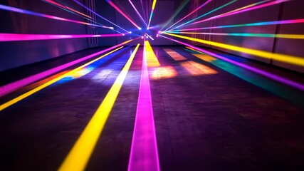 Poster - Colorful laser beams in a dark room, futuristic light show. Visual arts and entertainment concept