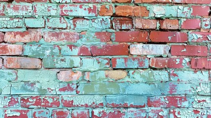 Sticker - Vintage Cracked Brick Wall with Peeling Paint Texture