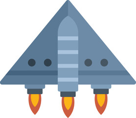 Poster - Futuristic triangular spaceship is flying with its three engines burning fuel