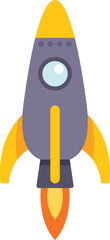 Poster - cartoon spaceship launching upward with fire propelling it into the atmosphere
