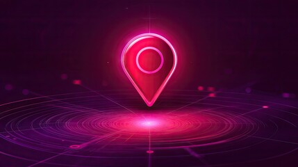 Poster - Digital map pin icon in a futuristic design with AI technology elements, data streams, and a tech-savvy grid background.