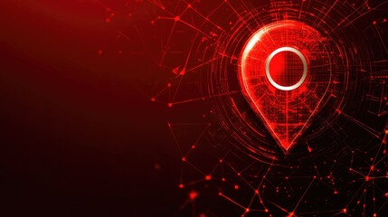 Poster - Digital map pin with futuristic AI technology, set against a backdrop of holographic data streams and tech grids.