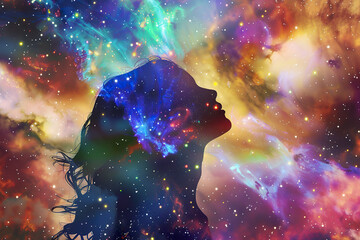 Wall Mural - a person's face is shown in a galaxy of stars.,