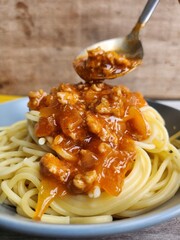 Spaghetti with tomato and pork Italian food